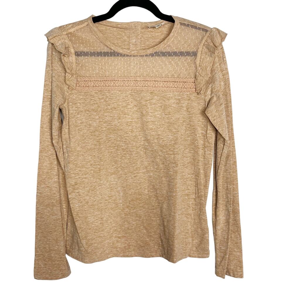 New Hem & Thread Medium Peachy Orange Burnout Long Sleeve Lace Inset Button Back